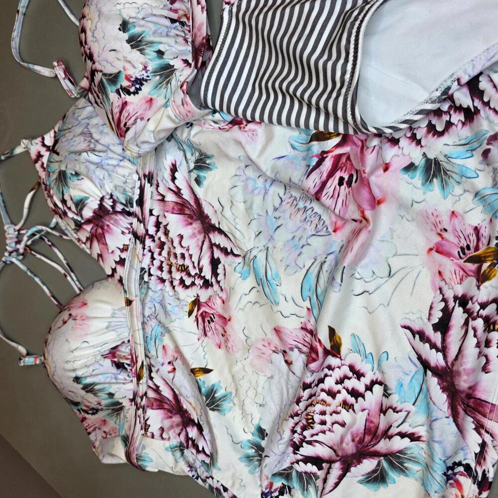 Athleta three piece multicolored Swimming set inclg tankini size M-Bottom L-top - Picture 3 of 6